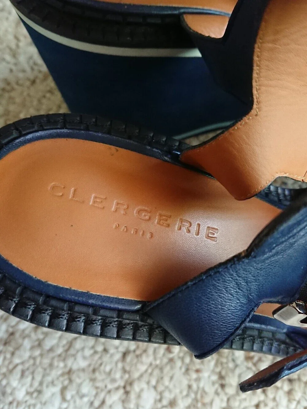 Robert Clergerie Noemie Navy Blue Platform Wedge Heeled Sandals size 8